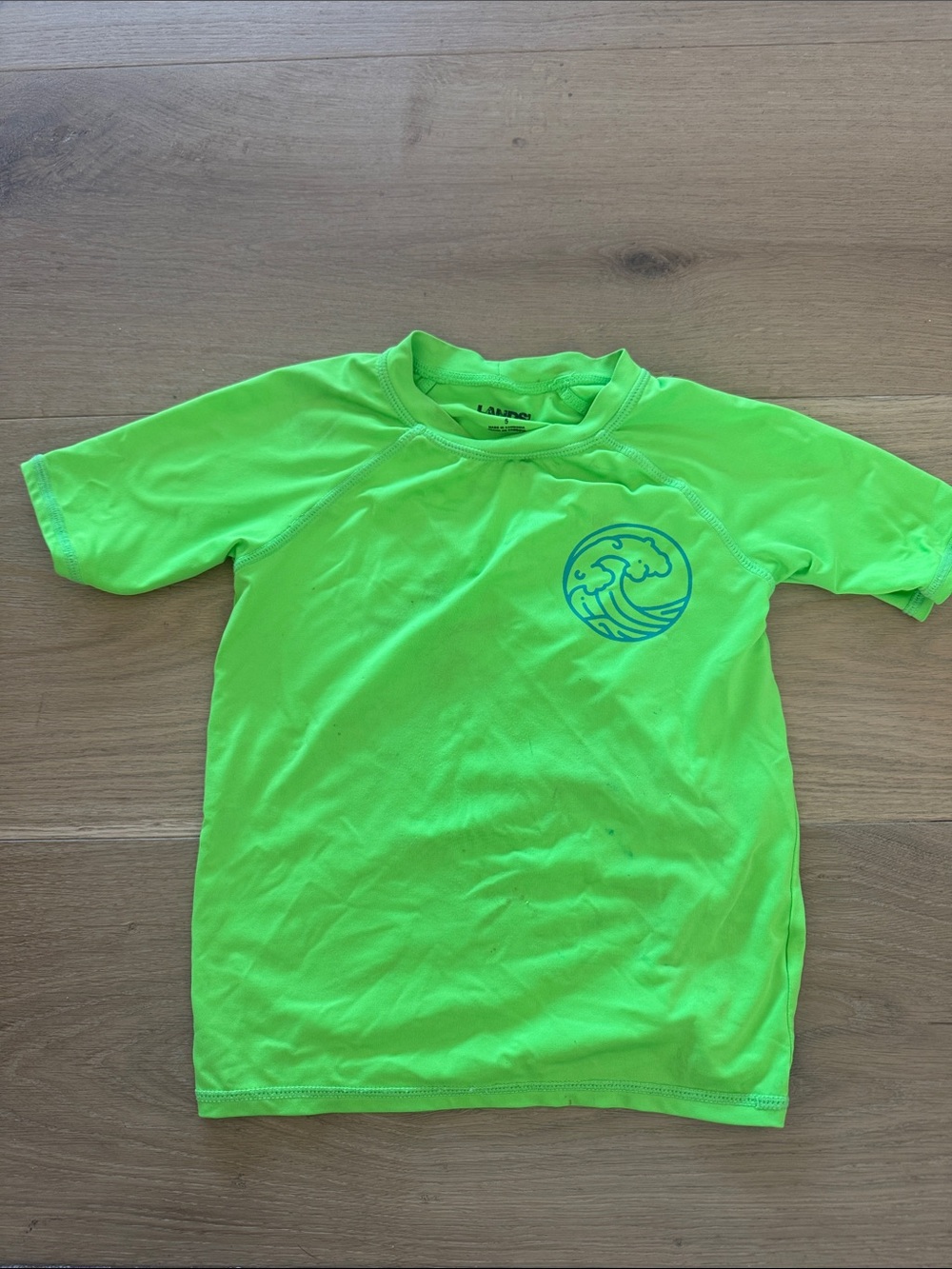 Lands' End Neon Green Kids Rash Guard with Wave Graphic